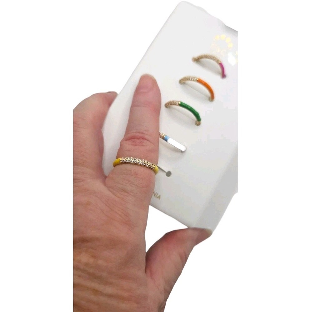 C & C California 5‎ Ring Set Colorful Enamel Brass Cubic Zirconia Rings NWT SZ 9